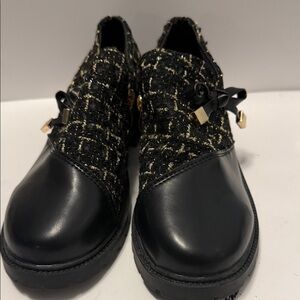 Dolce and Gabbana low style boots Black and Gold Tweed with Bow Accent size 37